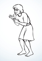 Vector drawing. Young girl playing