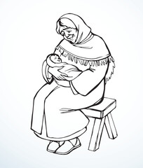 Vector drawing. Mother with baby