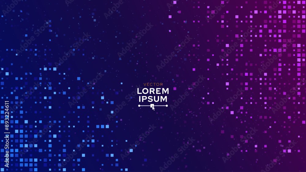 Leinwandbilder Abstract Digital Technology Futuristic Background. Square Pixels Pattern with Lighting Glowing Particles Square Elements. Technology or Science Research Presentation Backdrop. Vector Illustration.
