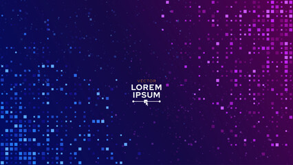 Abstract Digital Technology Futuristic Background. Square Pixels Pattern with Lighting Glowing Particles Square Elements. Technology or Science Research Presentation Backdrop. Vector Illustration.