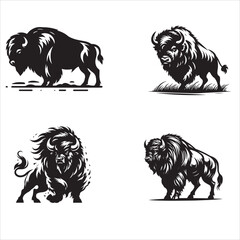 silhouette of  clean vector Powerful Bison on white background    © Furqan