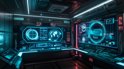 Fototapeta premium Ultra-sharp image of a futuristic smart home interface, holographic controls