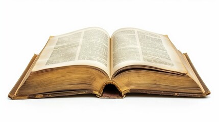 An open book isolated on a white background.