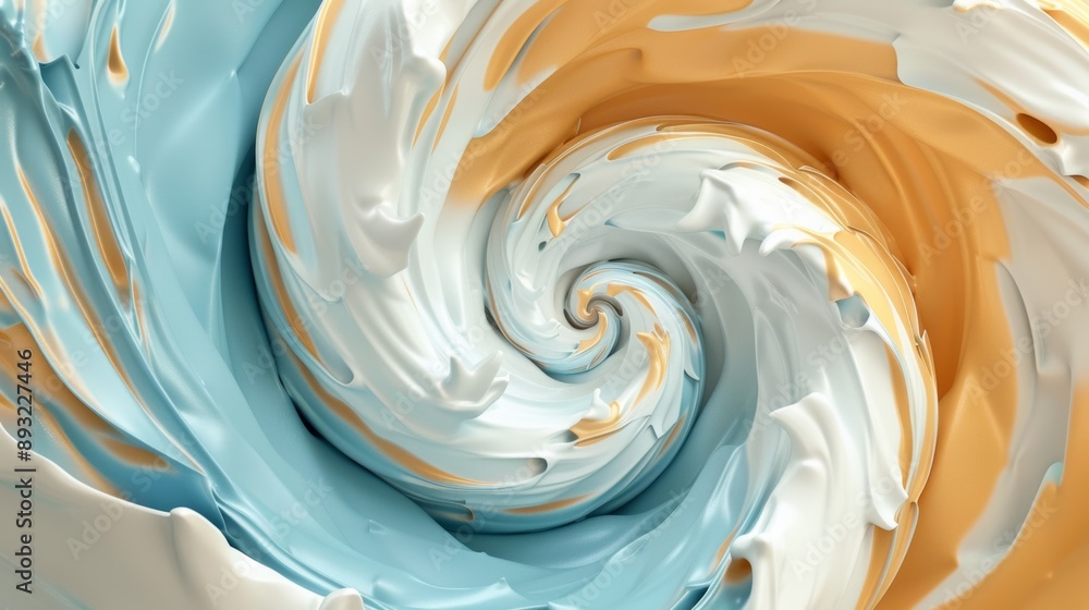 Fototapete Spirals made of clay gold and blue abstract background White space in the middle of the element high resolution Hyper-realistic details Digital art in the style of an abstract artist.