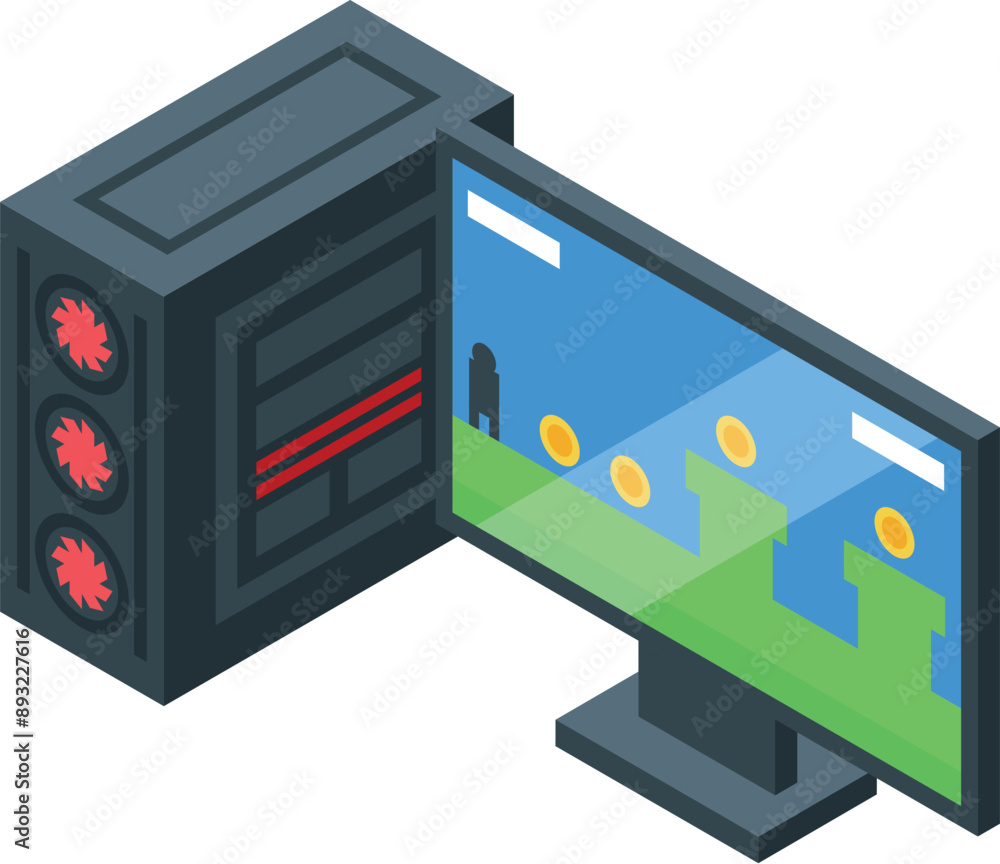 Poster powerful personal computer running a side scrolling platform video game