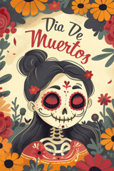 Day of the Dead. Cute girl in Mexican sombrero. Vector illustration.