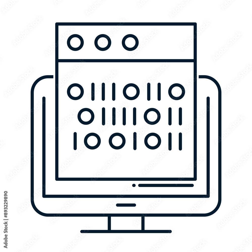 Poster computer, programming code. vector linear icon isolated on white background.