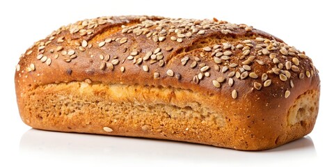 Loaf of whole grain bread isolated on white background Generative AI