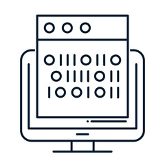 Computer, programming code. Vector linear icon isolated on white background.