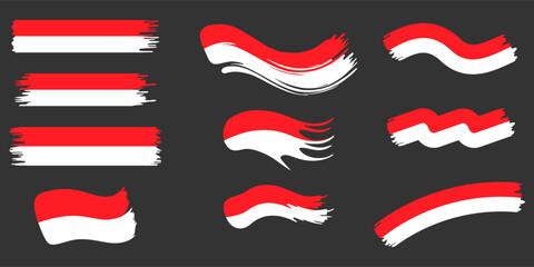 Set Indonesian Flag Paint Brush Stroke Art Collection.