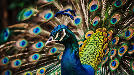 Obraz premium A peacock with its feathers fanned out, symbolizing beauty and confidence.