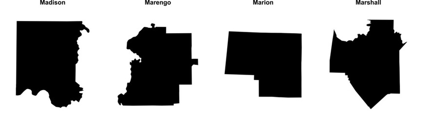 Madison, Marengo, Marion, Marshall outline maps