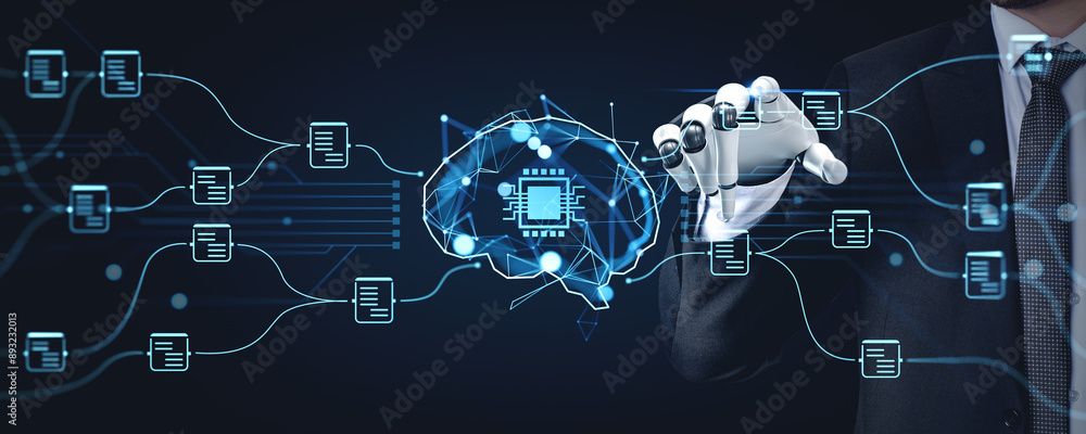 Poster robot finger touch ai document management system hologram hud