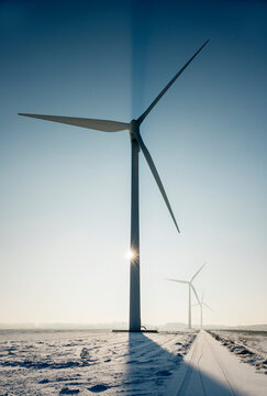 Wind turbines during winter in Netherlands