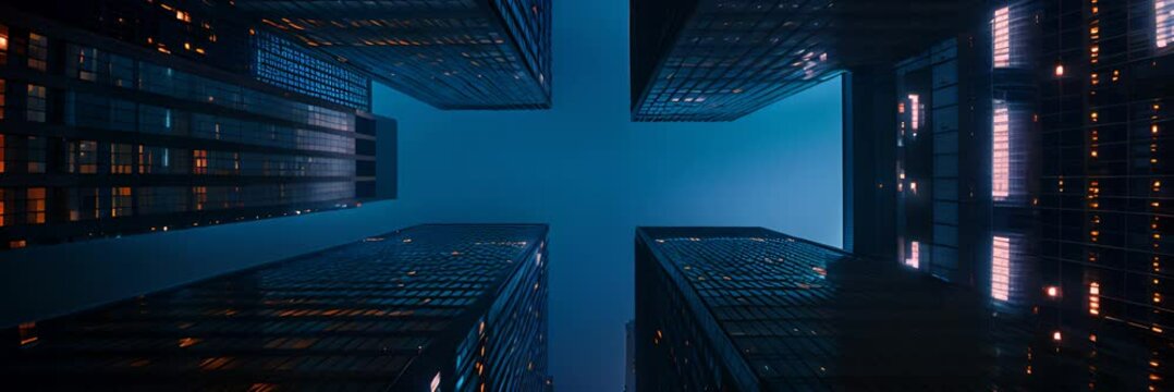 Bottom angle view, four-point perspective photo of an apartment with a striking aesthetic
