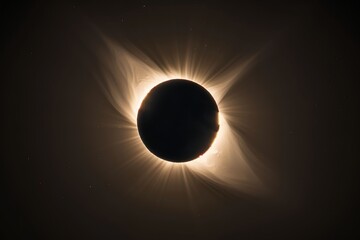 Obraz premium The total solar eclipse, with the total sun visible in the black sky with an epic black hole in its center. The black moon is in front of it and all other stars are obscured within the shadow cast fro