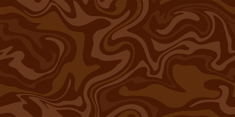 Abstract brown psychedelic waves print background. 1970s trippy seamless pattern. Marble acrylic swirl pattern. Coffee or chocolate liquid texture.