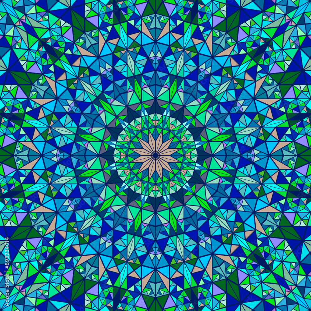 Aufkleber geometrical polygonal triangle pattern mosaic mandala background - hypnotic psychedelic abstract cir