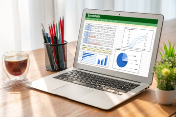 Spreadsheet document information financial startup concept. data and graphs in spreadsheet documents for online analysis project dashboard accounting digital snugly