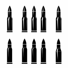 Bullet icon, black shell symbol, military cartridge silhouette, minimal gun sleeve emblem, weapon sign