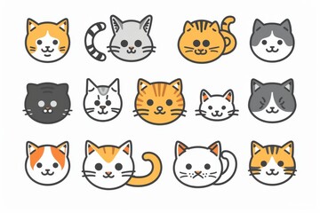 Cat flat icon, minimal kitten symbol, kitty sign isolated, pet pictogram, cat set on white