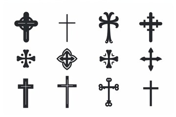 Cross icon, christianity religion symbol, christian sign, cross shape, church emblem, catholicism symbol