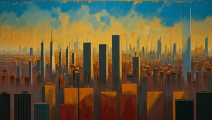 Abstract Cityscape Painting for Postcard Advertisement and Picture Frame