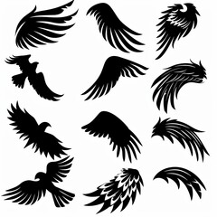 Obraz premium Wings flat icon, angel wings emblem, bird feathers graffiti spray silhouette, pigeon sign, spirituality symbol