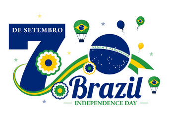 Happy Brazil Independence Day Vector Illustration on September 7 with Waving Flag and Ribbon in a National Holiday Flat Style Cartoon Background