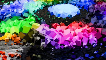 3D render of multi colored cubes