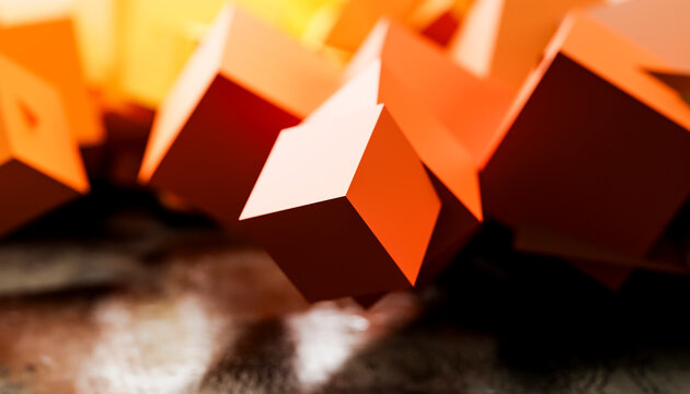 3D rendering of orange colored cubes