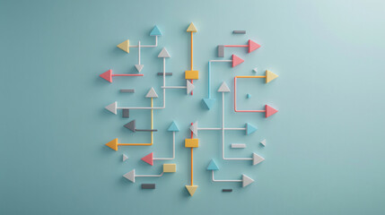 Colorful arrows on a light blue background representing diverse directions and choices in a conceptual diagram.