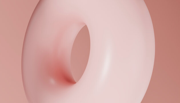 3d rendering of pink doughnut shape on colored background