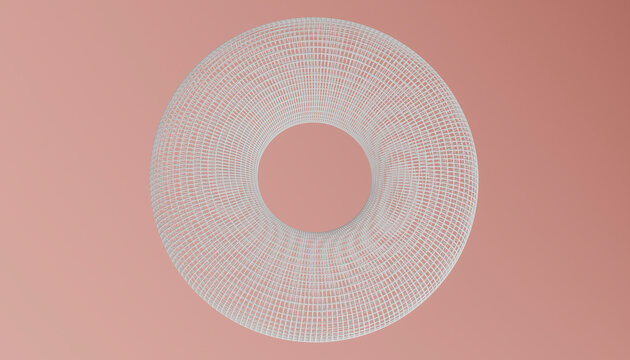 Grid pattern on 3d rendered doughnut against pink background