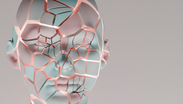 3d rendering of illuminated broken bust against colored background