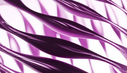 3D render of purple colored chrome liquid abstract flowing design against white background