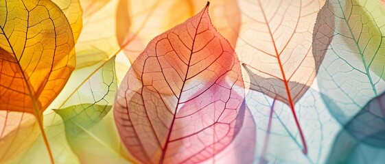 Beautiful colorful skeletonized leaves background