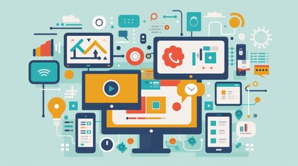 Business technology, integrating new software, flat design illustration