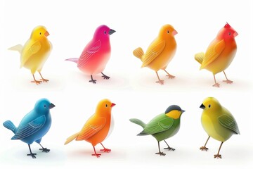 Fototapeta premium Bird icon isolated, glossy plastic 3d color birds illustration, realistic style animal, popular bird