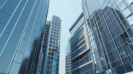 A futuristic skyscraper with a sleek, reflective glass facade rising against a clear blue sky, showcasing modern urban architecture and advanced design