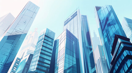 A futuristic skyscraper with a sleek, reflective glass facade rising against a clear blue sky, showcasing modern urban architecture and advanced design