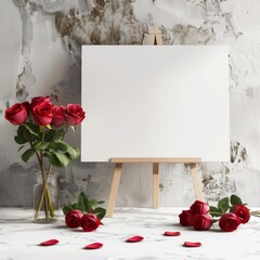 White Standing Board with Red Roses Decoration