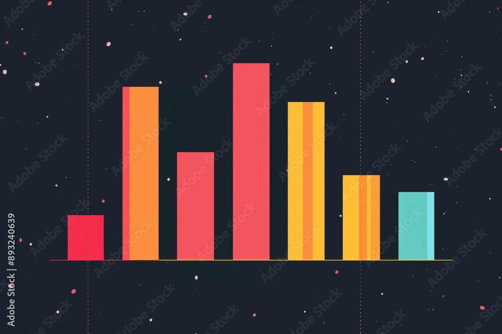 Aufkleber colorful bar graph on a dark background with random dots and splashes. data analysis, statistics, vi
