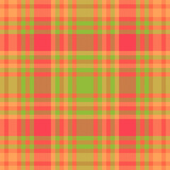 Styling plaid tartan texture, woman check pattern textile. Selection seamless background vector fabric in green and tomato colors.