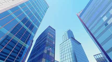 A futuristic skyscraper with a sleek, reflective glass facade rising against a clear blue sky, showcasing modern urban architecture and advanced design