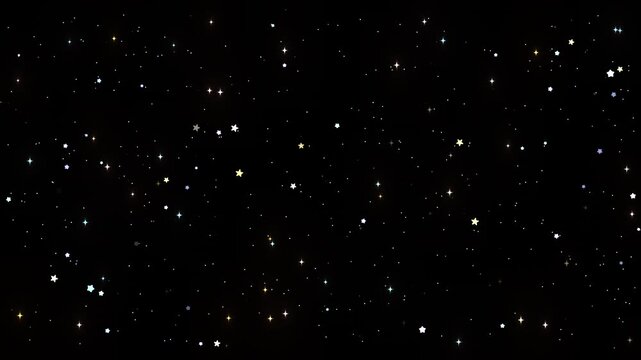 Looped glowing stars on black background motion graphics.