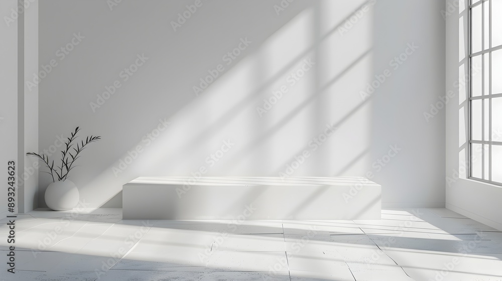 Poster minimalistic white backdrop with soft shadows for clean product presentation concept
