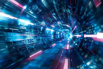 Abstract Blue and Pink Neon Tunnel of Lights.