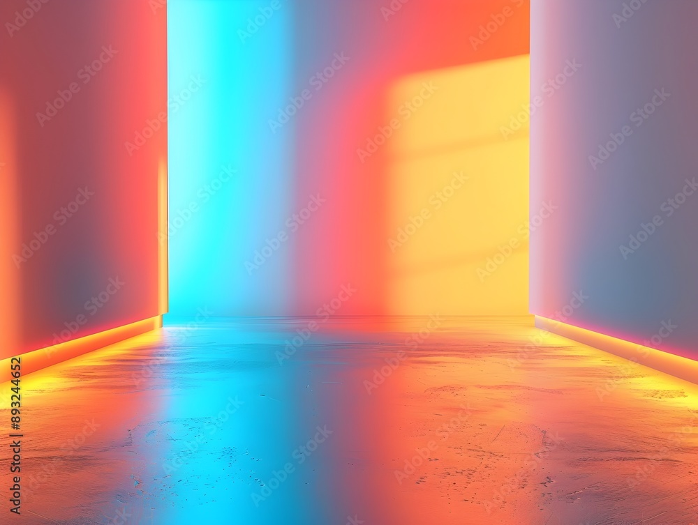 Poster neon orange and cyan gradient backdrop with glowing effect for futuristic product display