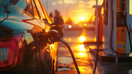 Close-up of a hand holding a gas pump while filling a car with fuel